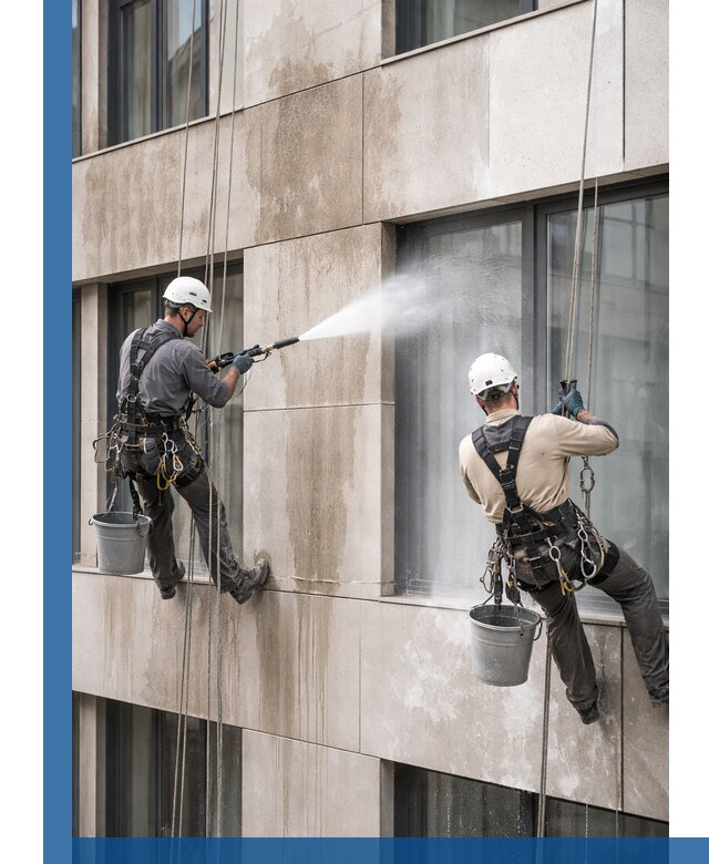 Послестроительная мойка фасада промышленным альпинизмом в Пензе