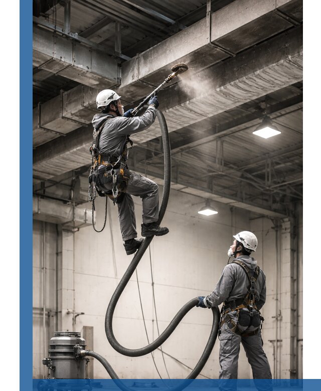 Обеспыливание потолочных конструкций в Пензе промышленным альпинизмом