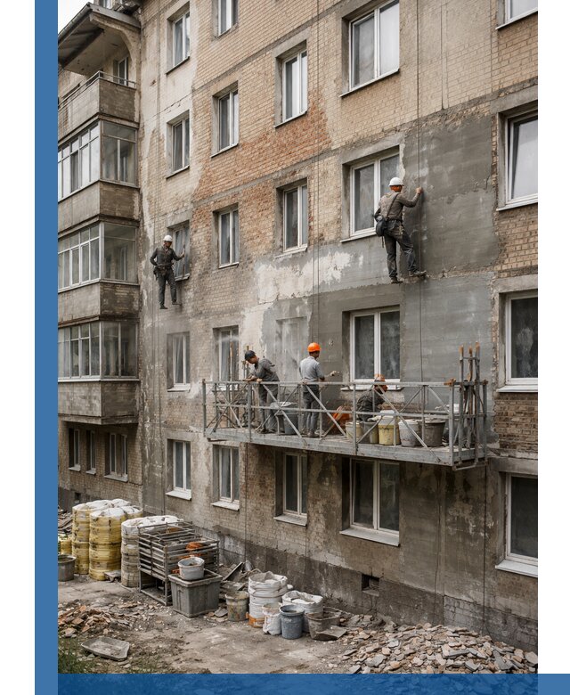 Капитальный ремонт фасада в Пензе с восстановлением и гидроизоляцией