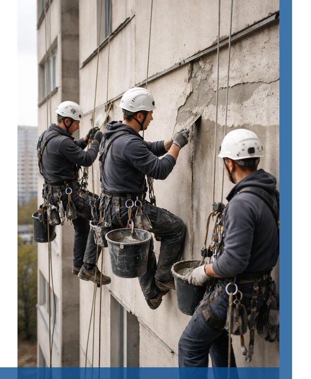 Ремонт бетонных элементов фасада в Пензе от 2566 р. | ВЫСОТНИК-Пнз