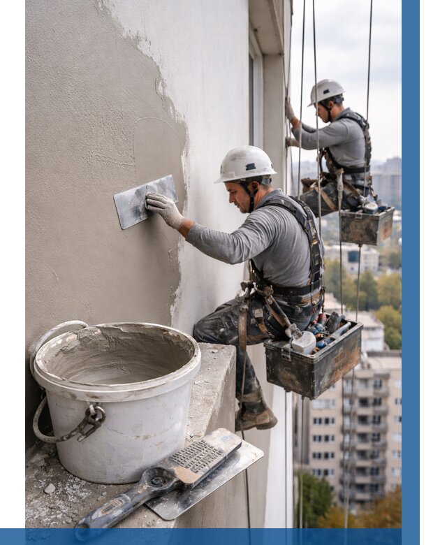 Шпаклевка фасада на высоте в Пензе от 719 р. | ВЫСОТНИК-Пнз