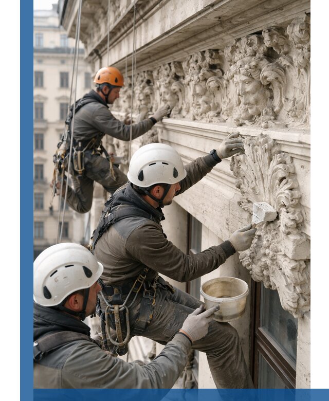 Реставрация фасадной лепнины с высотными работами в Пензе