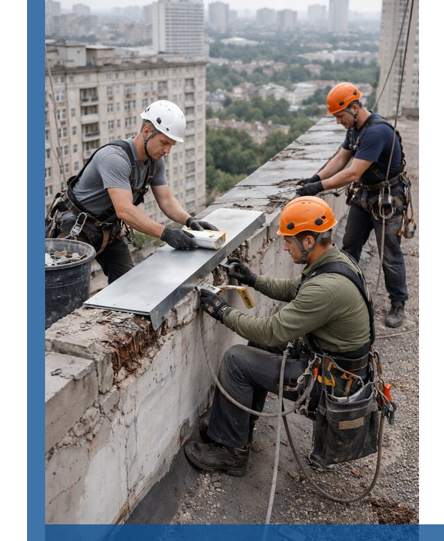 Ремонт парапета на кровле в Пензе, высотные работы с гарантией