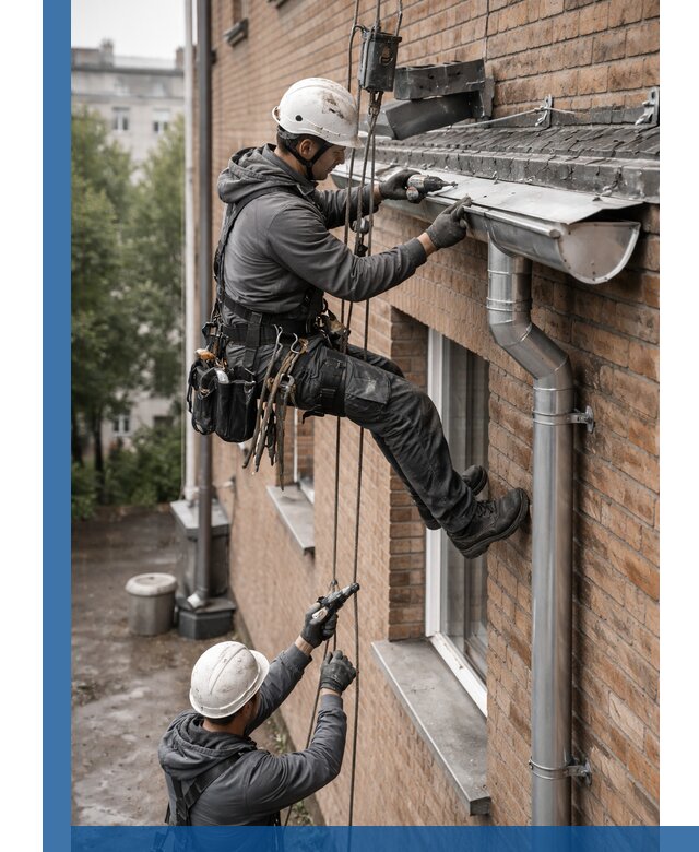 Монтаж водосточной системы на здании в Пензе под ключ