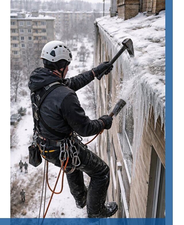 Сбивание сосулек с крыши в Пензе по цене от 4619 р. | ВЫСОТНИК-Пнз