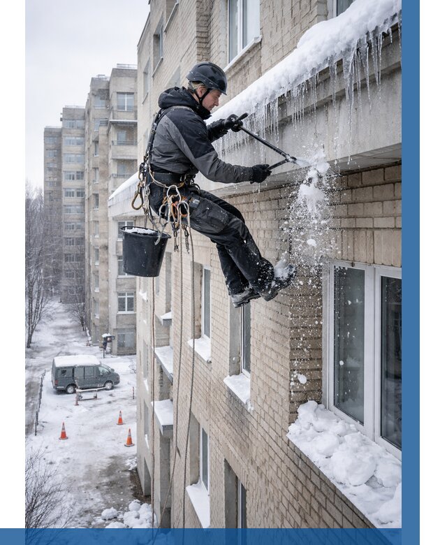 Удаление наледи с карнизов в Пензе от 359 р. | ВЫСОТНИК-Пнз