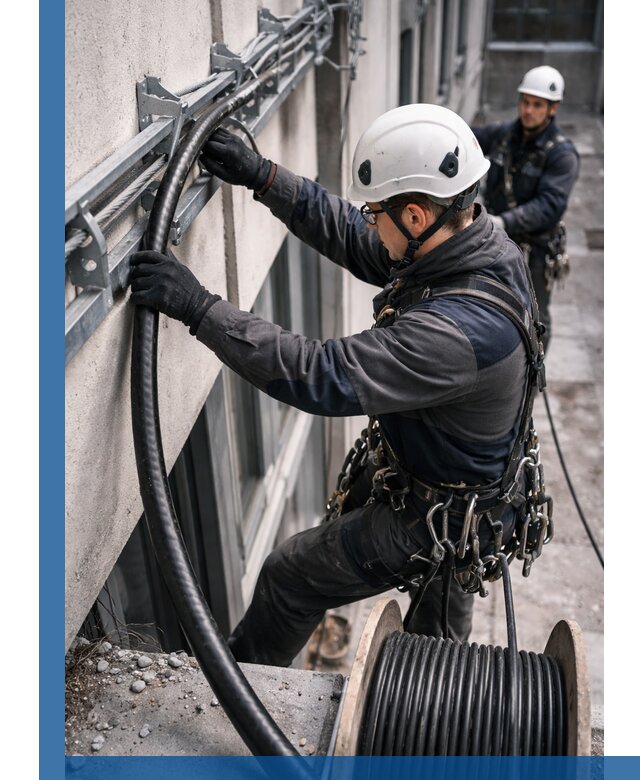 Протяжка кабеля питания на высоте в Пензе с гарантией безопасности и качества