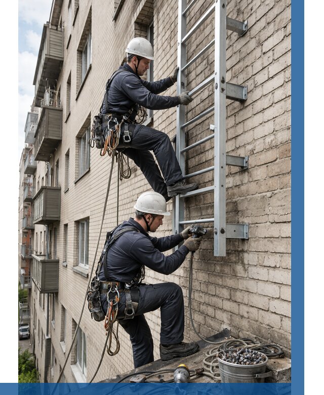 Монтаж пожарной лестницы в Пензе от 25663 р заказать у ВЫСОТНИК-Пнз