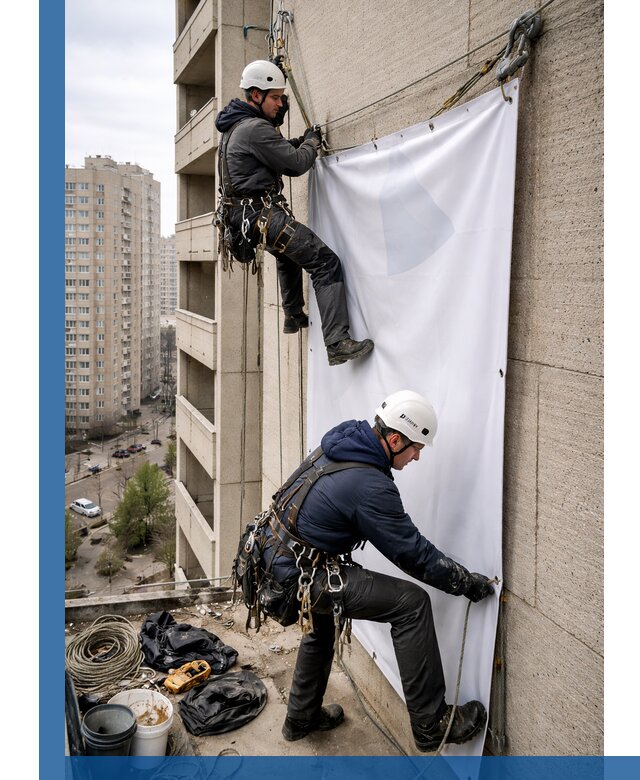 Профессиональный монтаж баннеров на фасаде в Пензе