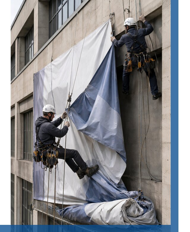 Демонтаж баннеров с фасада в Пензе от 4619 р. | ВЫСОТНИК-Пнз