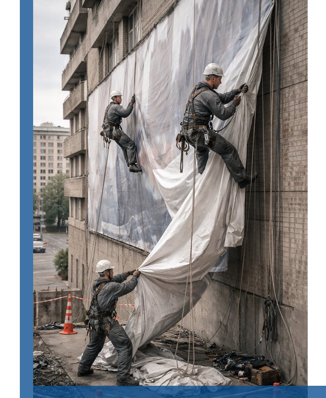 Демонтаж баннеров с фасада в Пензе оперативно и безопасно