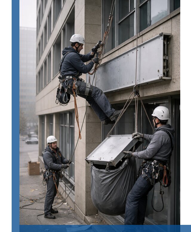 Демонтаж рекламной вывески с высотными работами в Пензе