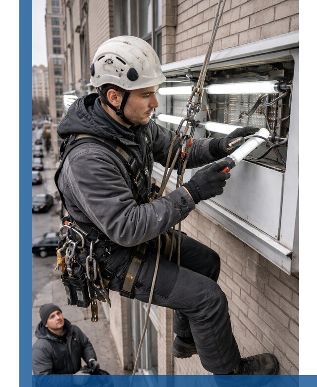 Профессиональная замена ламп в наружной вывеске в Пензе