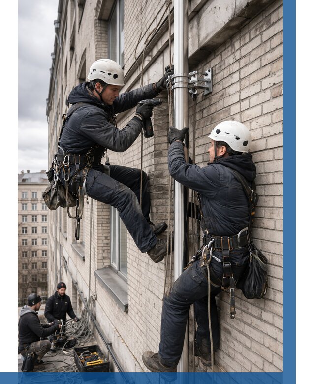 Монтаж флагштока на здании в Пензе от 6672 р. | ВЫСОТНИК-Пнз