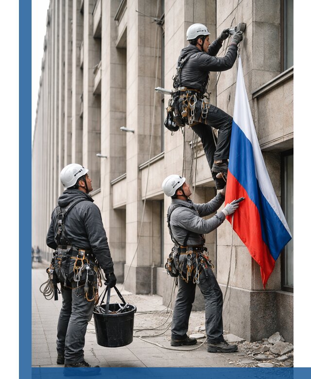 Профессиональная установка флагов на фасаде в Пензе