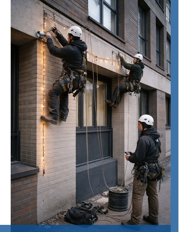 Монтаж гирлянд на фасаде в Пензе от 3593 р. | ВЫСОТНИК-Пнз