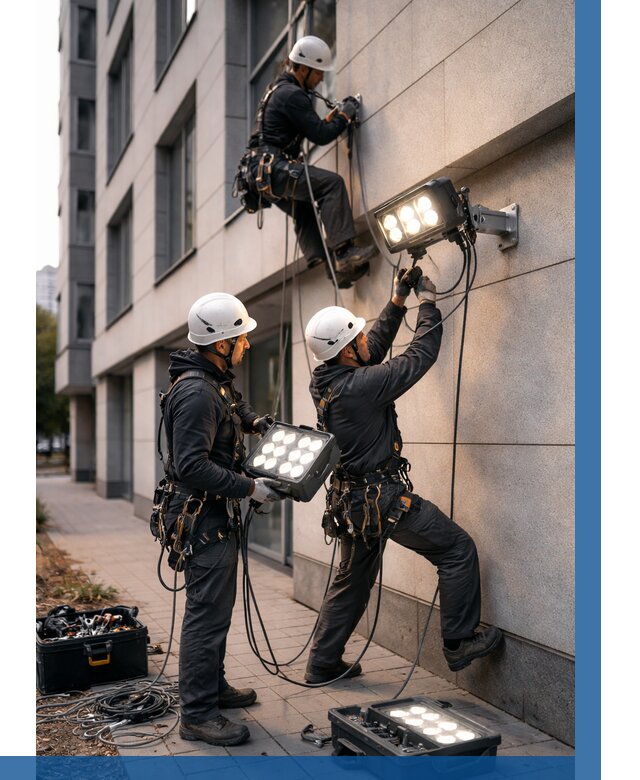 Монтаж прожекторов на фасаде в Пензе от 7699 р. | ВЫСОТНИК-Пнз