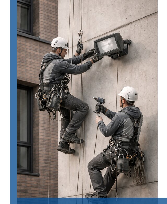 Профессиональный монтаж фасадных прожекторов в Пензе под ключ