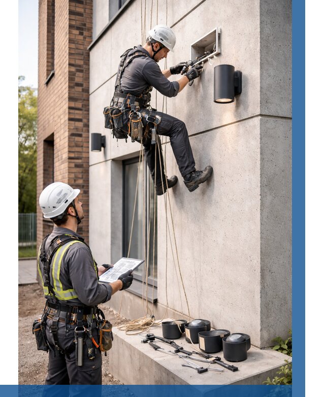 Монтаж фасадного освещения в Пензе от 2566 р. | ВЫСОТНИК-Пнз