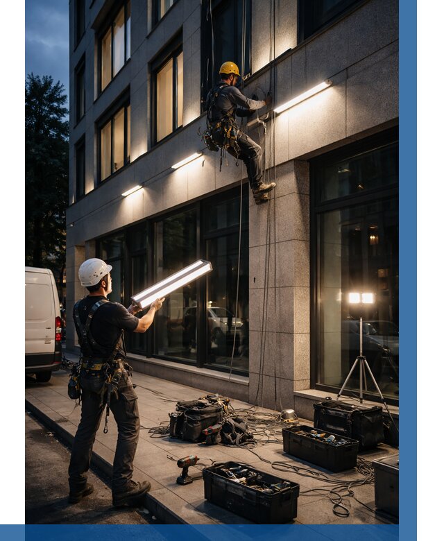 Монтаж архитектурной подсветки здания в Пензе от 2566 р.|ВЫСОТНИК-Пнз