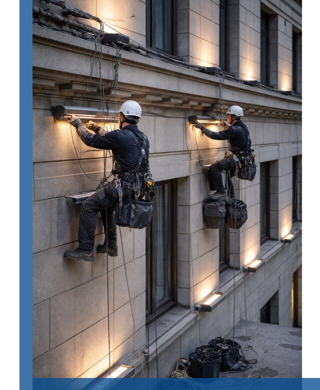 Монтаж архитектурной подсветки фасадов зданий в Пензе