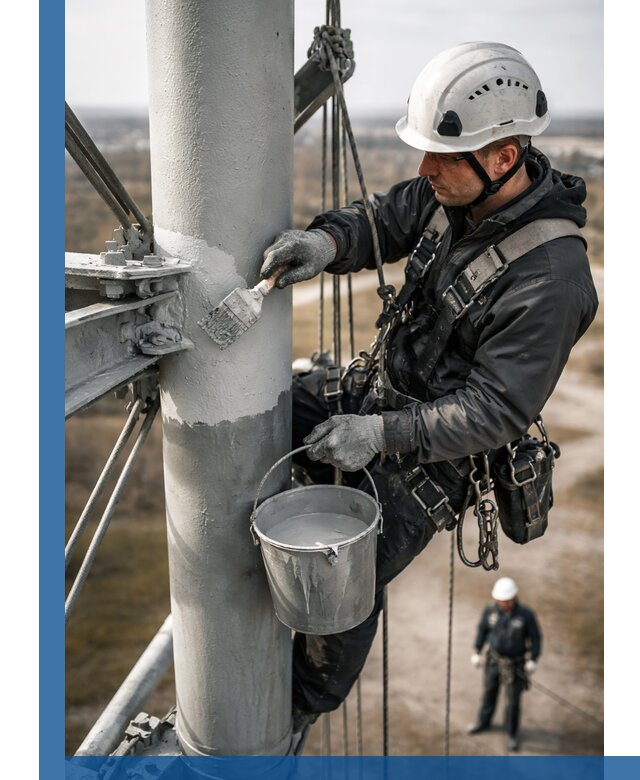 Покраска мачт связи в Пензе промышленными альпинистами