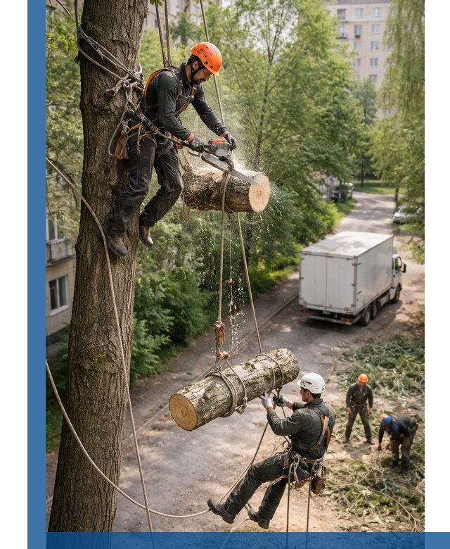 Спил деревьев альпинистами в Пензе, безопасно и без повреждений