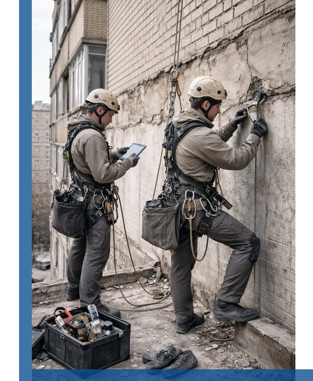 Обследование фасада промышленными альпинистами в Пензе