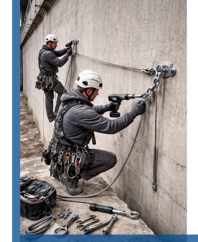 Монтаж анкерных линий высотной безопасности в Пензе